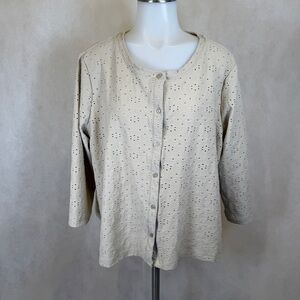 Logo by Lori Goldstein Eyelet Button Front Top Cardigan 1X Cottagecore